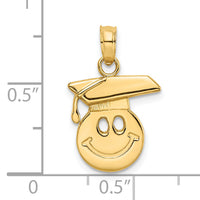 14K Polished Smiley Face w/ Graduation Cap Charm-K7250