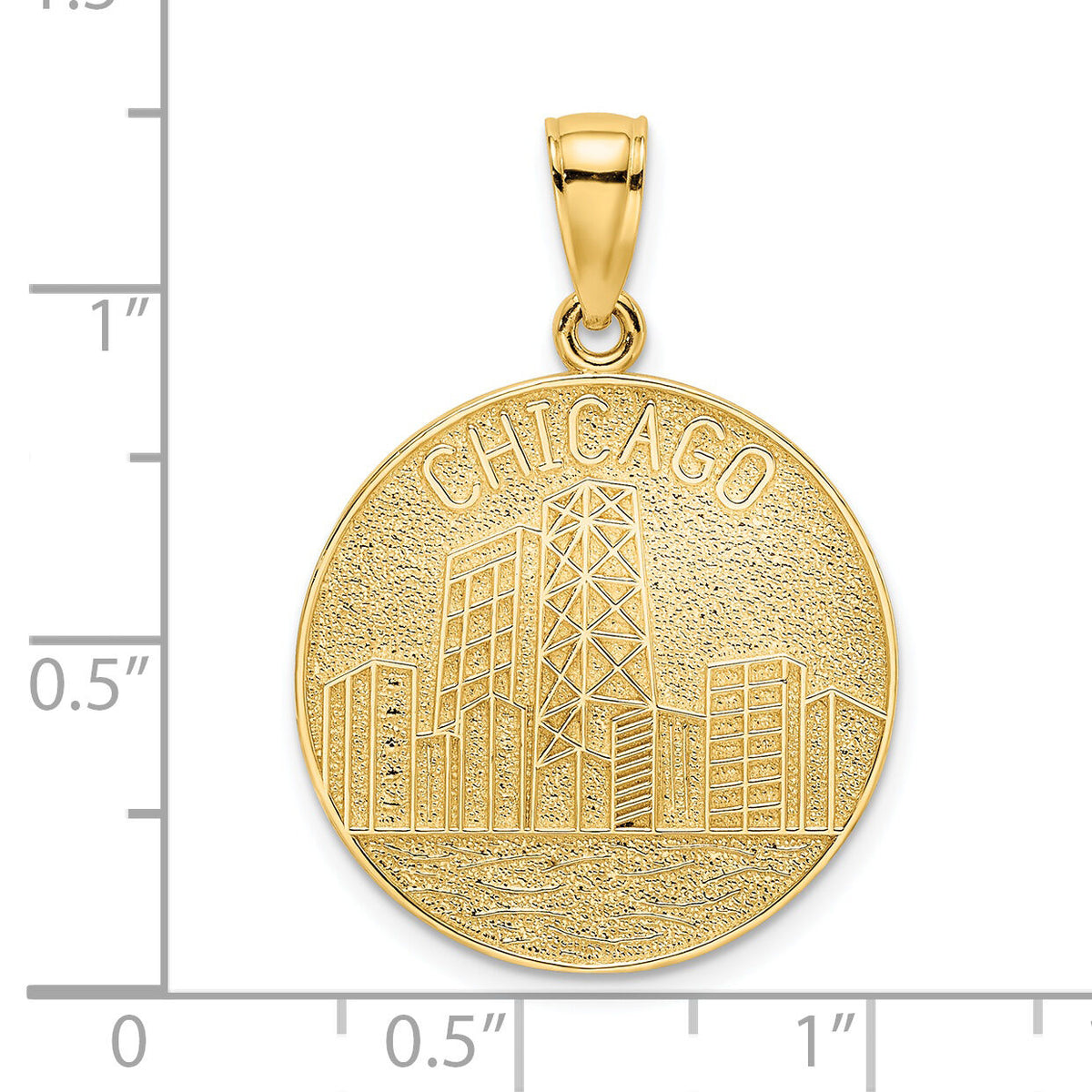 14K CHICAGO Skyline On Round Disc Charm-K7254