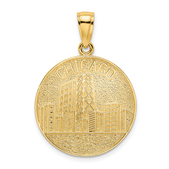 14K CHICAGO Skyline On Round Disc Charm-K7254