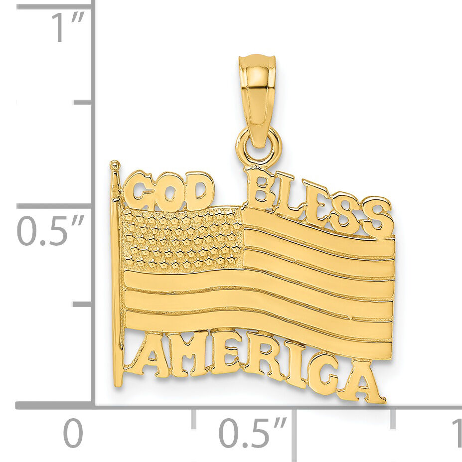 14K Polished Textured God Bless America w/ Flag Charm-K7259