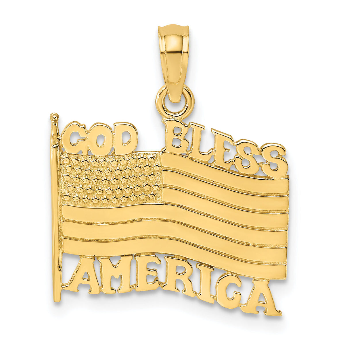 14K Polished Textured God Bless America w/ Flag Charm-K7259