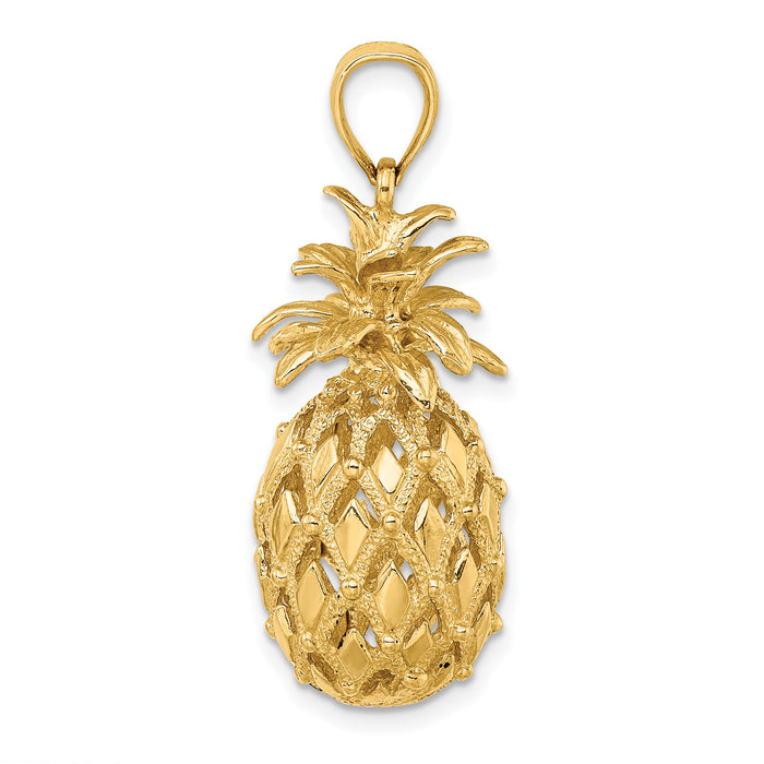14K 3-D Textured and Polished Pineapple Charm-K7266