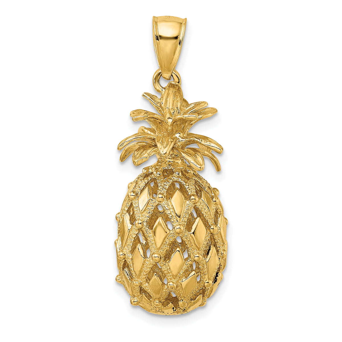 14K 3-D Textured and Polished Pineapple Charm-K7266