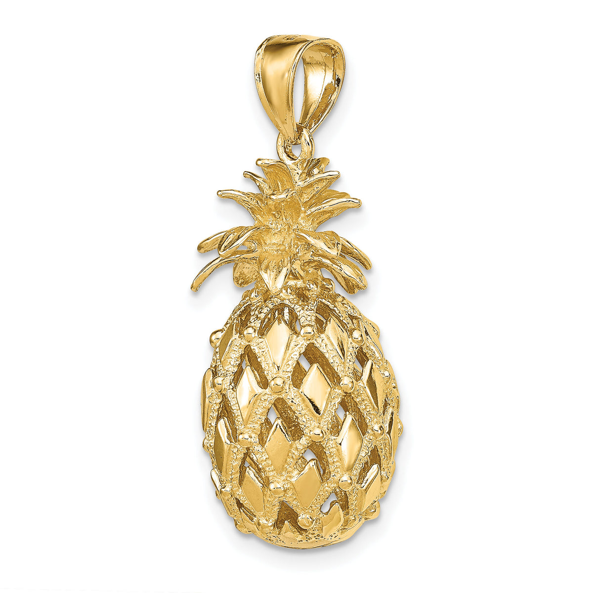 14K 3-D Textured and Polished Pineapple Charm-K7266
