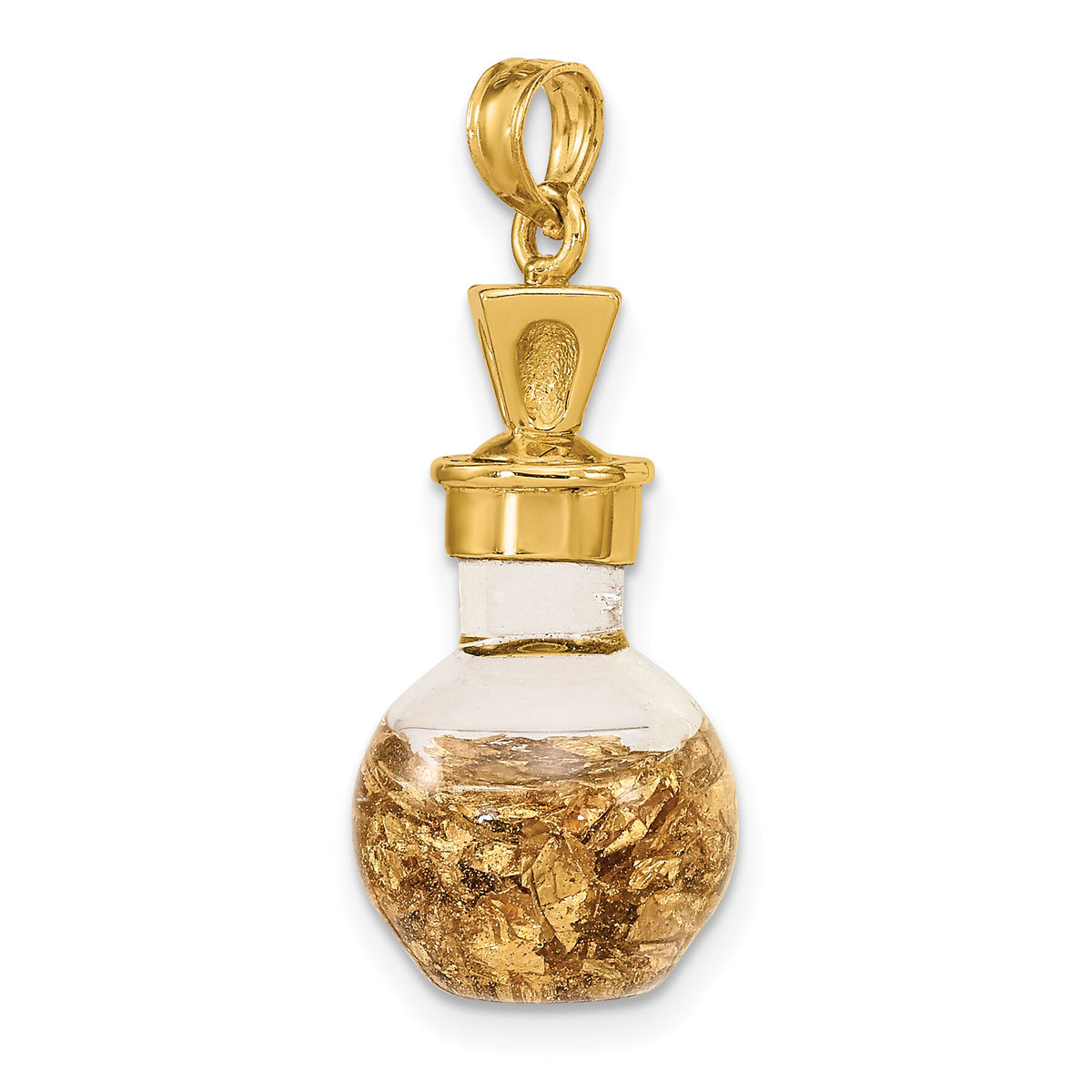 14K 3-D Gold Leaf In Bottle Charm-K7273