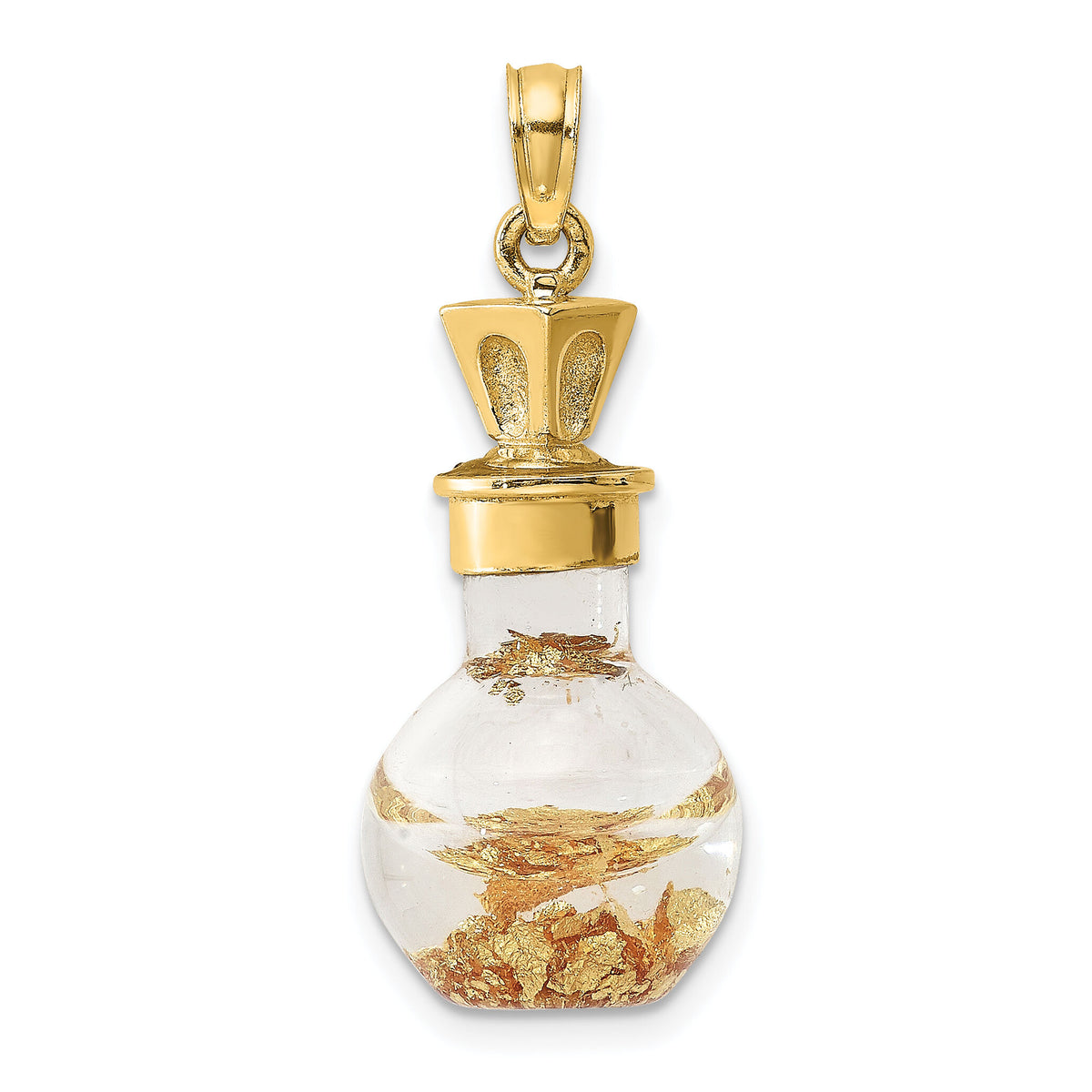 14K 3-D Gold Leaf In Bottle Charm-K7273