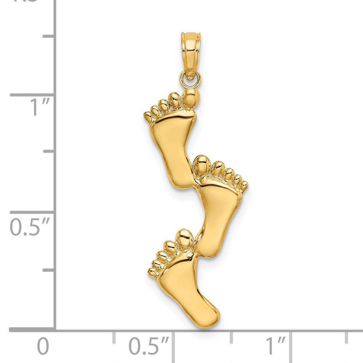 14K Polished Triple Vertical Feet Charm-K7280