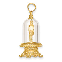 14K w/ Enamel 3-D Moveable Clock In Glass Dome Charm-K7283
