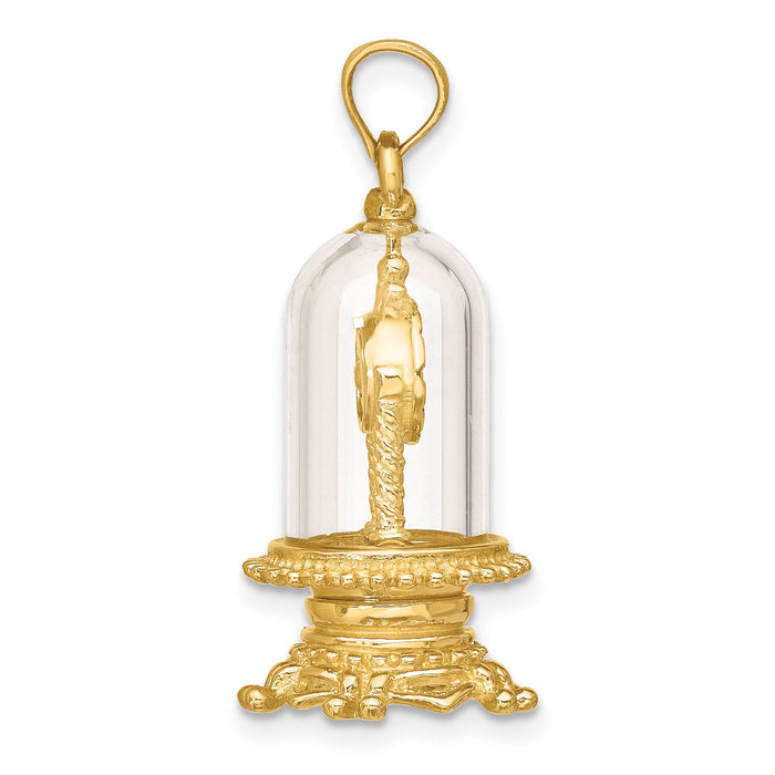 14K w/ Enamel 3-D Moveable Clock In Glass Dome Charm-K7283