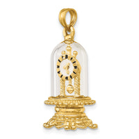 14K w/ Enamel 3-D Moveable Clock In Glass Dome Charm-K7283