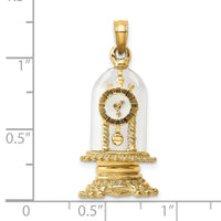 14K w/ Enamel 3-D Moveable Clock In Glass Dome Charm-K7283