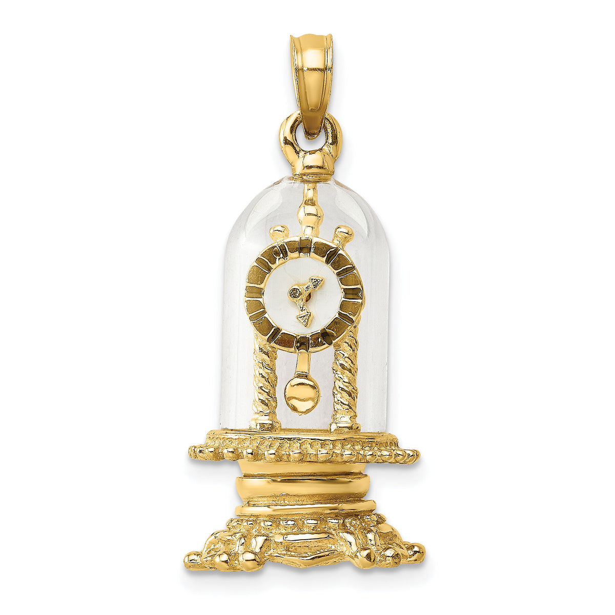 14K w/ Enamel 3-D Moveable Clock In Glass Dome Charm-K7283