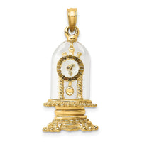 14K w/ Enamel 3-D Moveable Clock In Glass Dome Charm-K7283