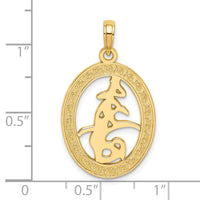 14K Chinese Love Symbol In Engraved Oval Frame Charm-K7305