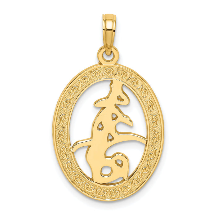 14K Chinese Love Symbol In Engraved Oval Frame Charm-K7305