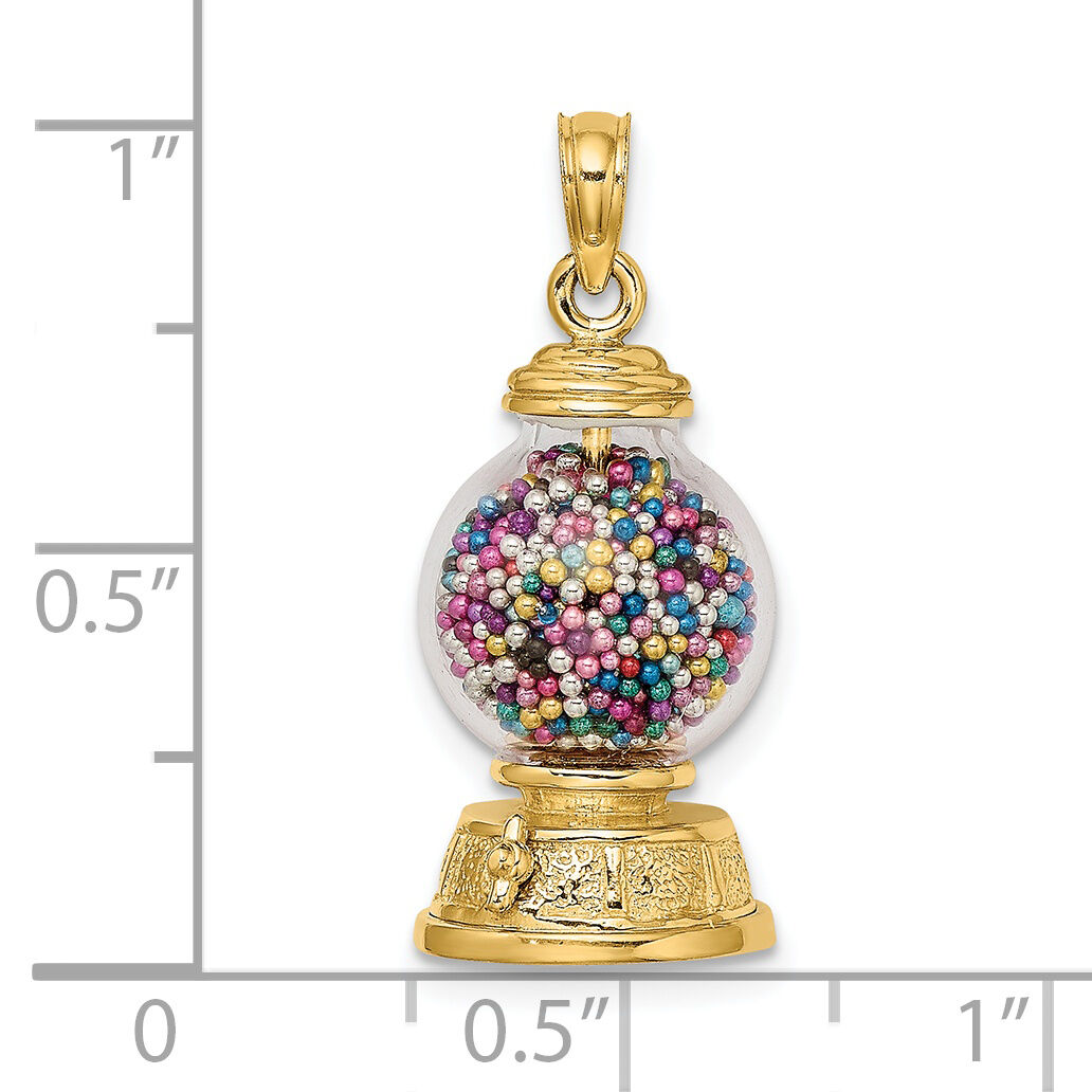 14K 3-D Moveable Gumball Machine Glass Pendant-K7307