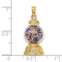 14K 3-D Moveable Gumball Machine Glass Pendant-K7307