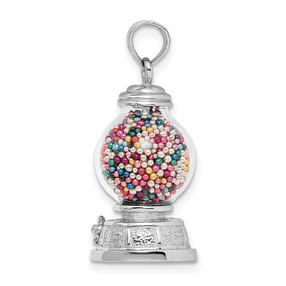 14K White Gold 3-D Moveable Gumball Machine Glass Pendant-K7307W