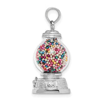 14K White Gold 3-D Moveable Gumball Machine Glass Pendant-K7307W