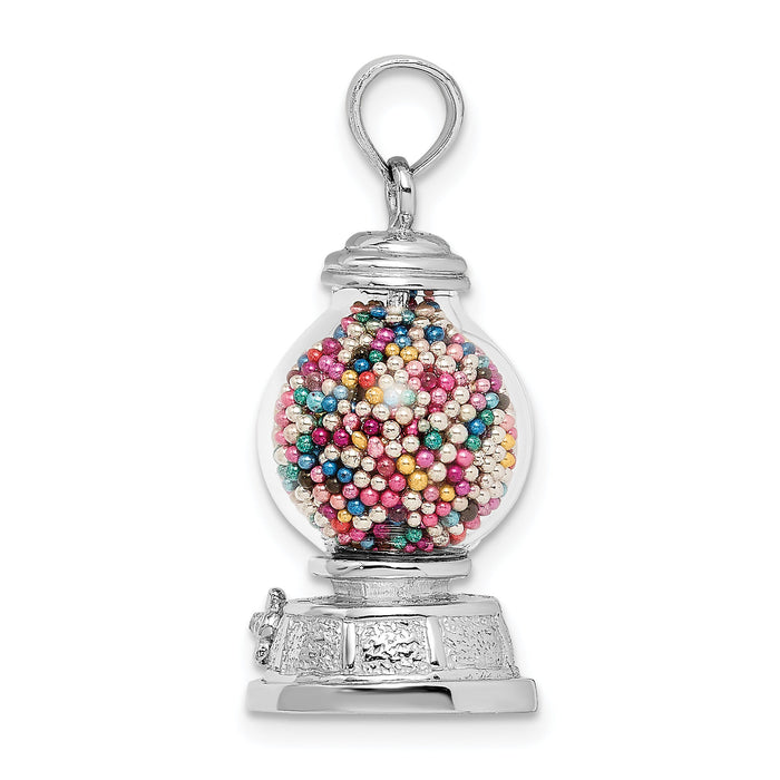 14K White Gold 3-D Moveable Gumball Machine Glass Pendant-K7307W