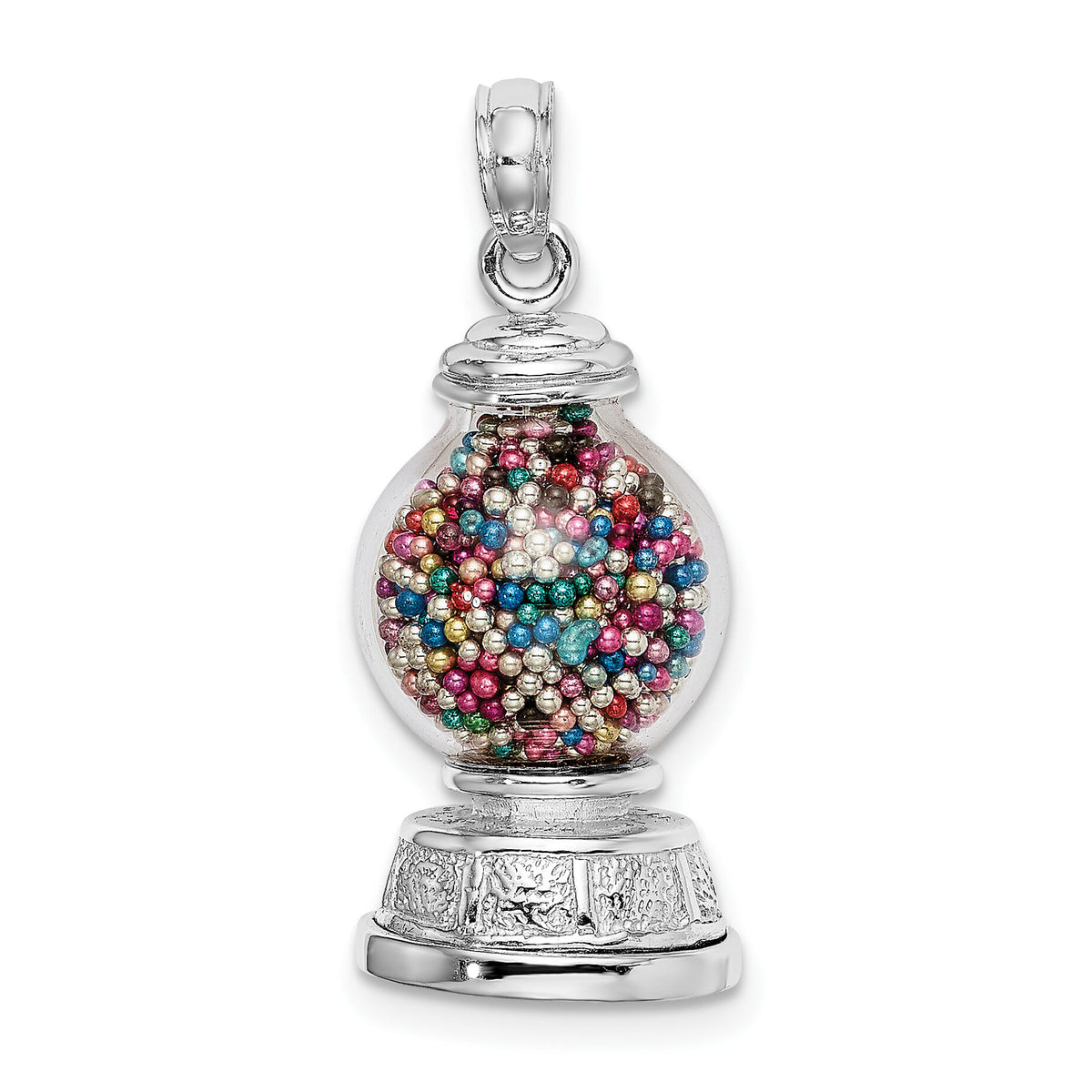 14K White Gold 3-D Moveable Gumball Machine Glass Pendant-K7307W
