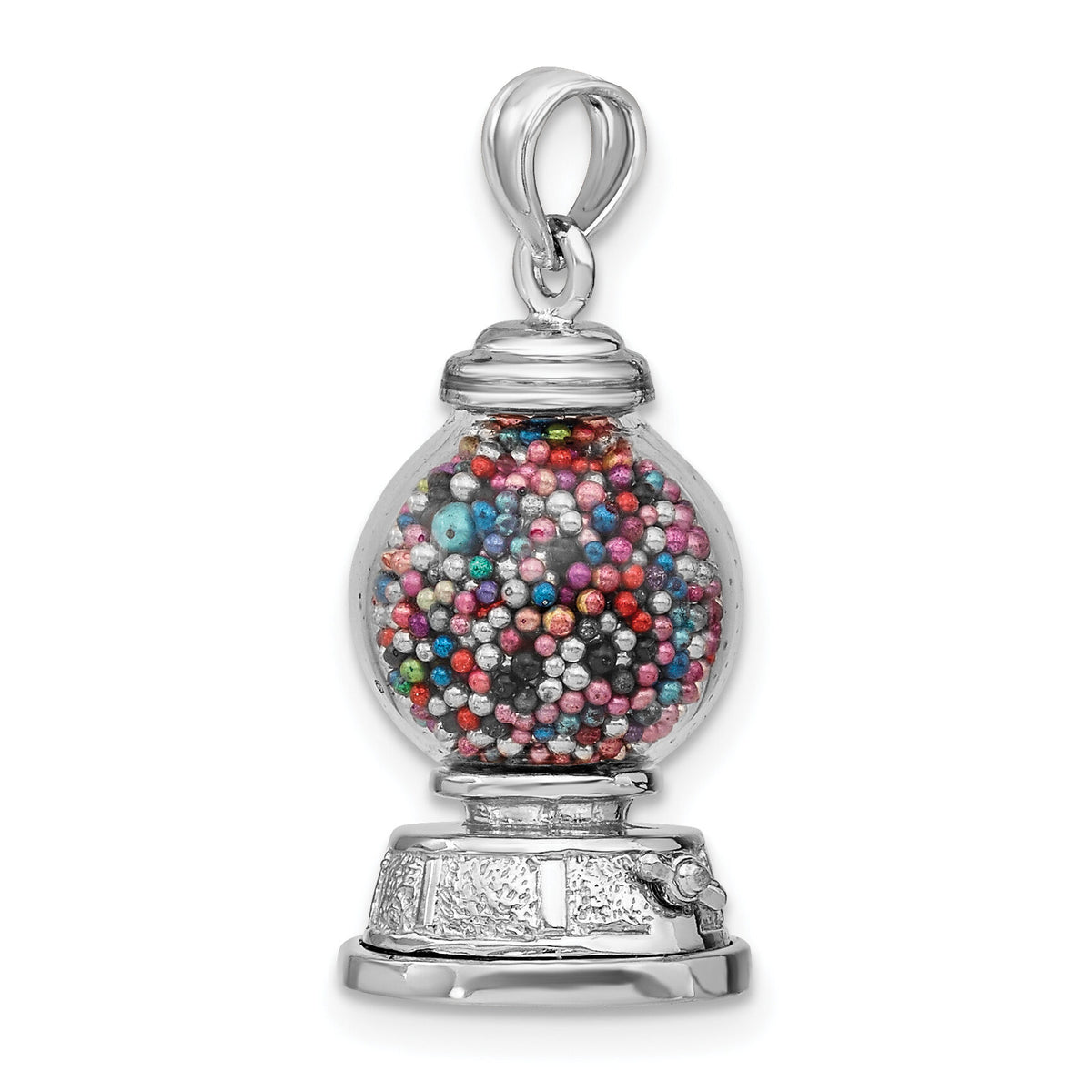 14K White Gold 3-D Moveable Gumball Machine Glass Pendant-K7307W