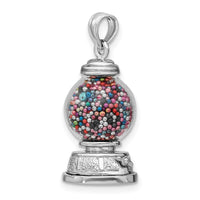 14K White Gold 3-D Moveable Gumball Machine Glass Pendant-K7307W
