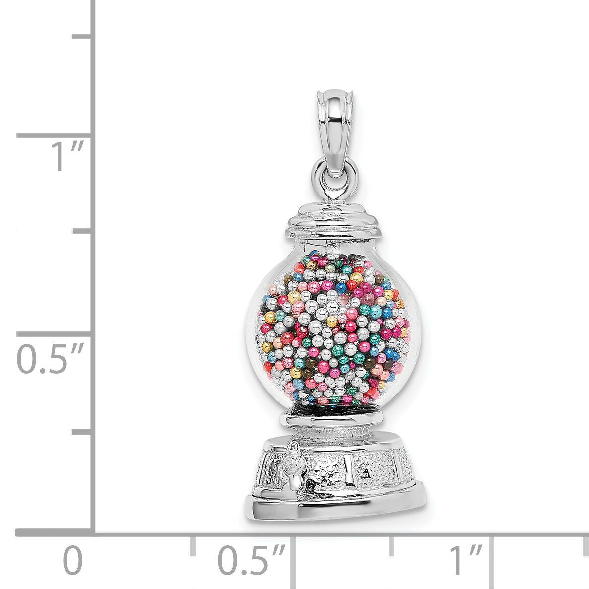 14K White Gold 3-D Moveable Gumball Machine Glass Pendant-K7307W