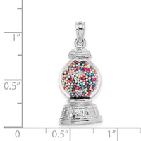 14K White Gold 3-D Moveable Gumball Machine Glass Pendant-K7307W