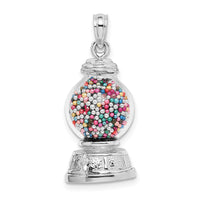 14K White Gold 3-D Moveable Gumball Machine Glass Pendant-K7307W
