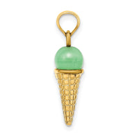 14K Satin Polished 3D  Green Bead Ice Cream Cone Pendant-K7310