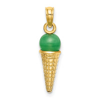 14K Satin Polished 3D  Green Bead Ice Cream Cone Pendant-K7310