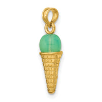 14K Satin Polished 3D  Green Bead Ice Cream Cone Pendant-K7310