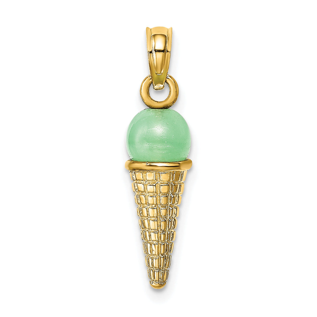 14K Satin Polished 3D  Green Bead Ice Cream Cone Pendant-K7310
