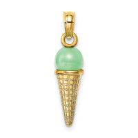 14K Satin Polished 3D  Green Bead Ice Cream Cone Pendant-K7310