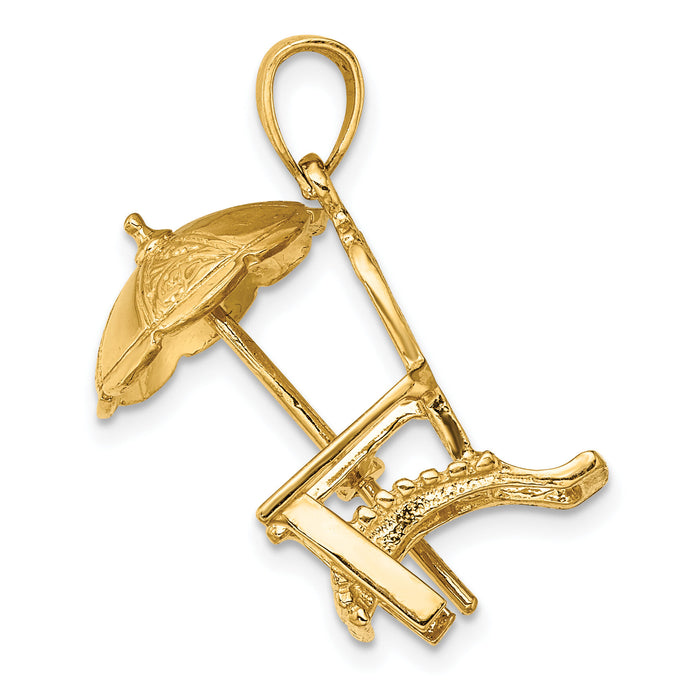 14K 3-D Beach Chair w/ Umbrella Charm-K7316