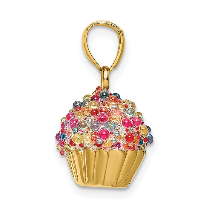 14K 3-D w/Colored Bead Icing Cupcake Charm-K7317