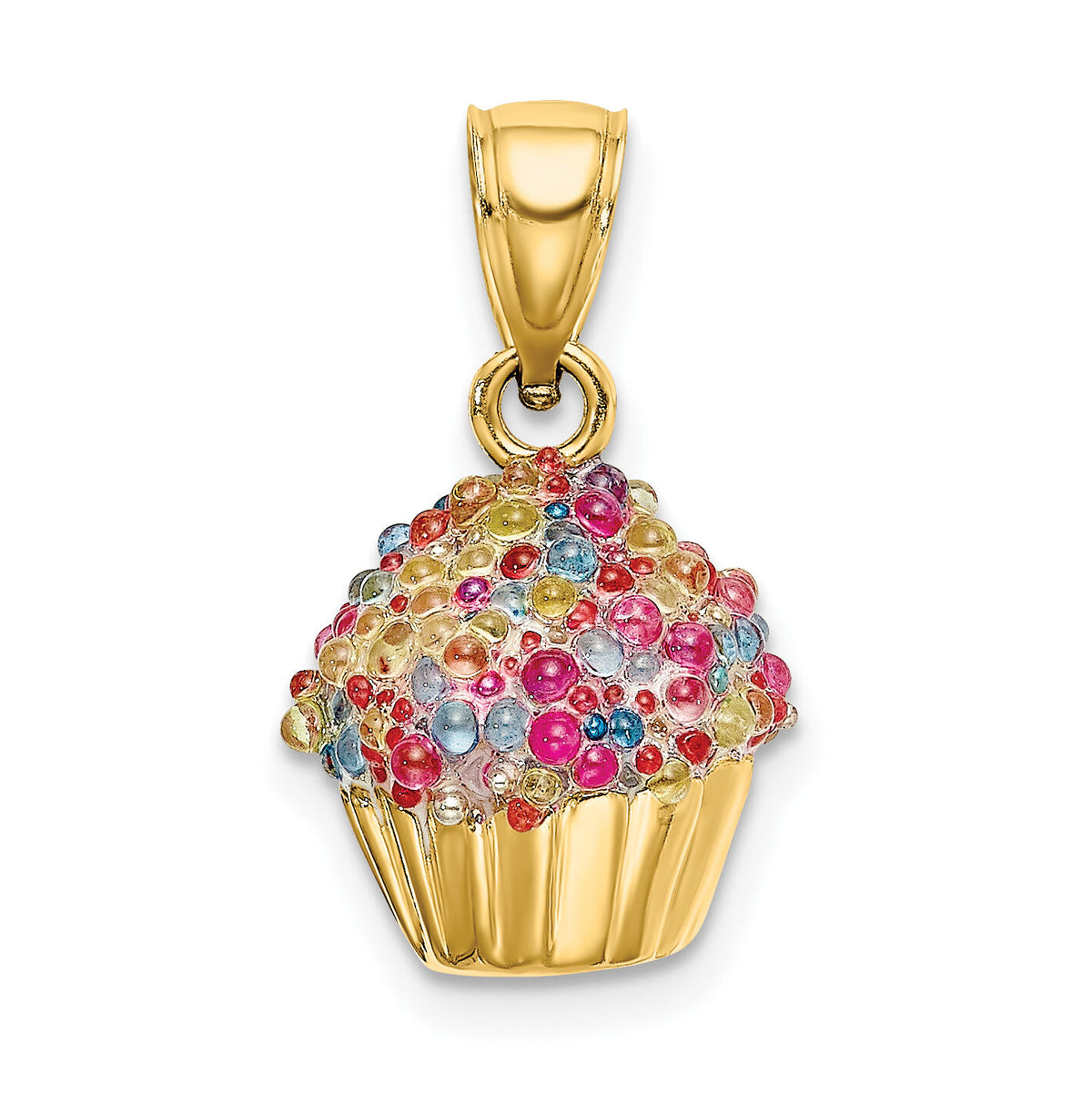 14K 3-D w/Colored Bead Icing Cupcake Charm-K7317