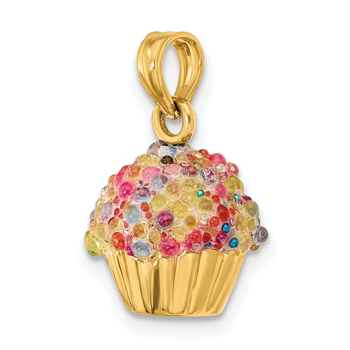 14K 3-D w/Colored Bead Icing Cupcake Charm-K7317