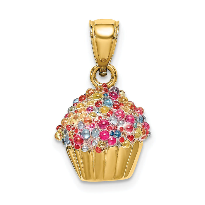14K 3-D w/Colored Bead Icing Cupcake Charm-K7317