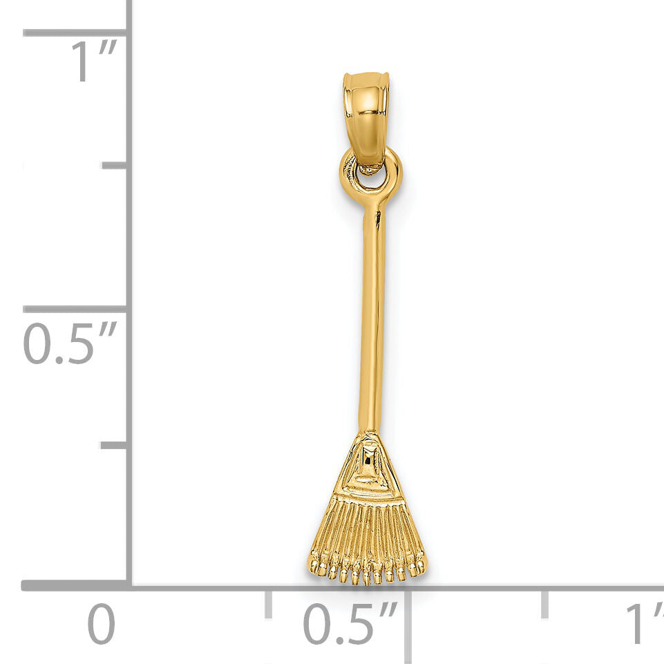 14K 3-D Leaf Rake Garden Tool Charm-K7321