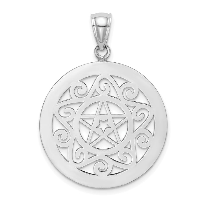 14K White Gold Tribal Star In Round Frame Charm-K7332W
