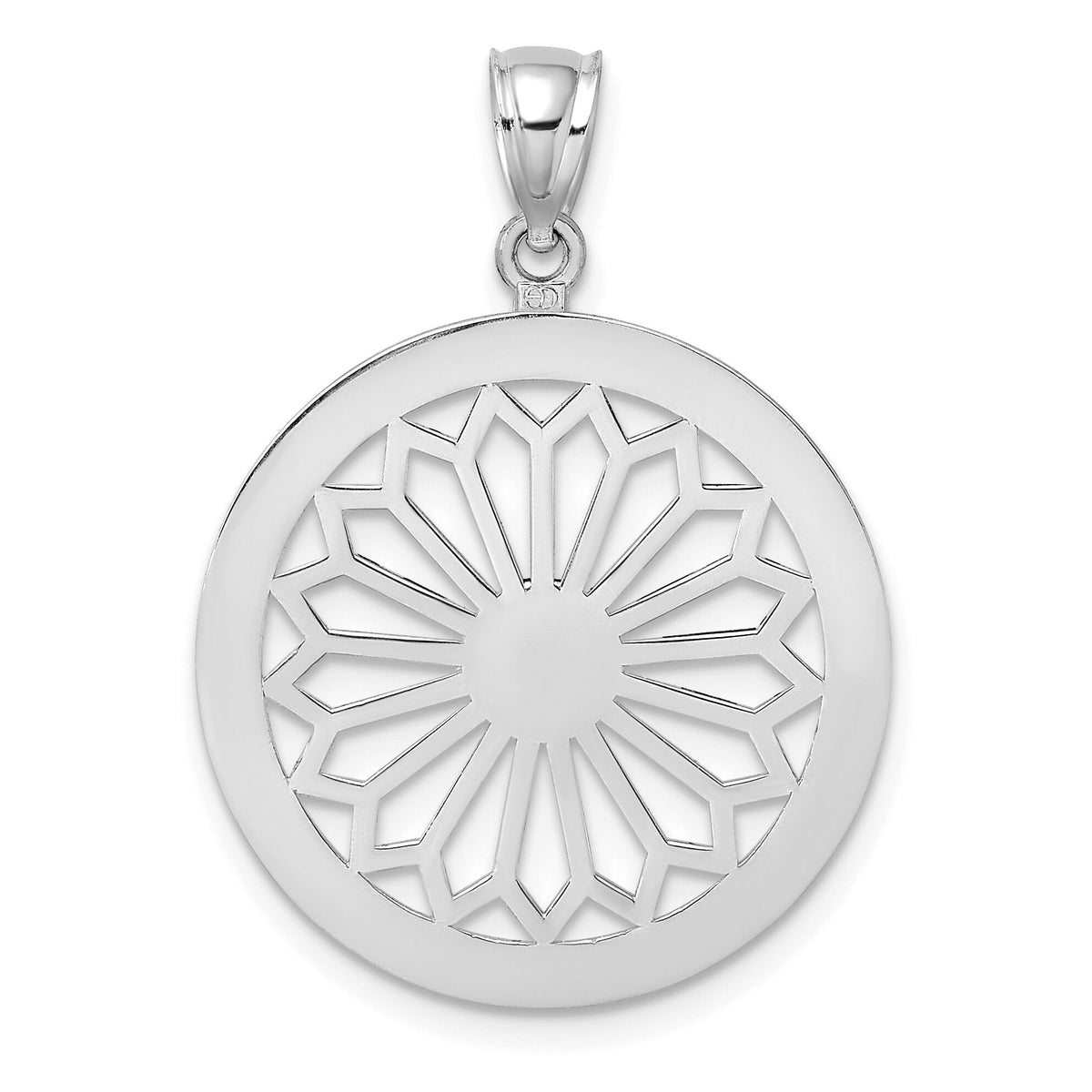 14K White Gold Retro Daisy In Round Frame Charm-K7333W