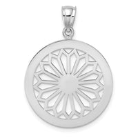 14K White Gold Retro Daisy In Round Frame Charm-K7333W