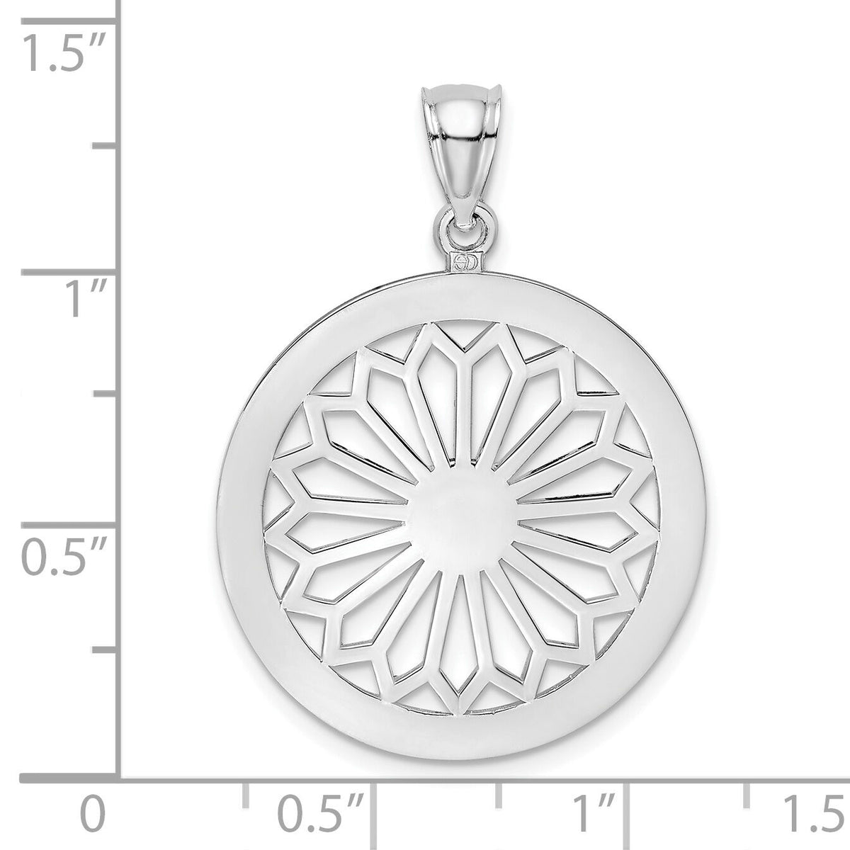 14K White Gold Retro Daisy In Round Frame Charm-K7333W