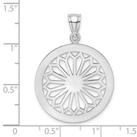 14K White Gold Retro Daisy In Round Frame Charm-K7333W