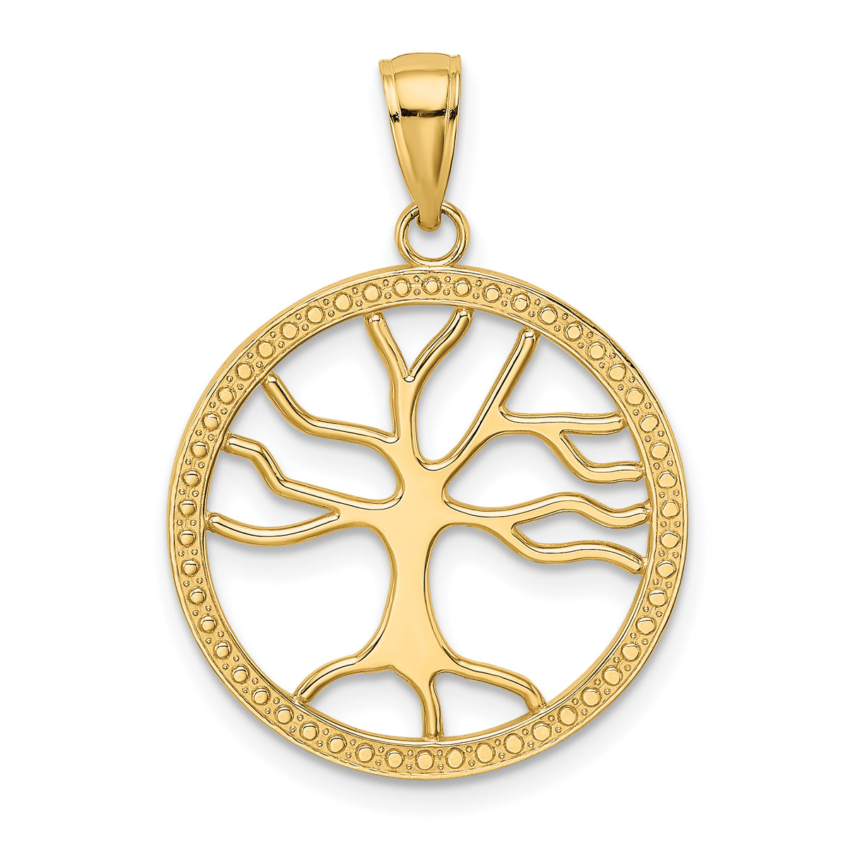 14K Large Tree Of Life In Round Frame Charm-K7341