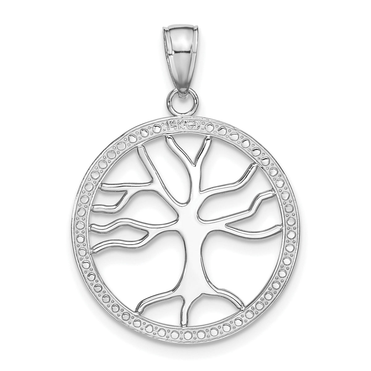 14K White Gold Large Tree Of Life In Round Frame Charm-K7341W