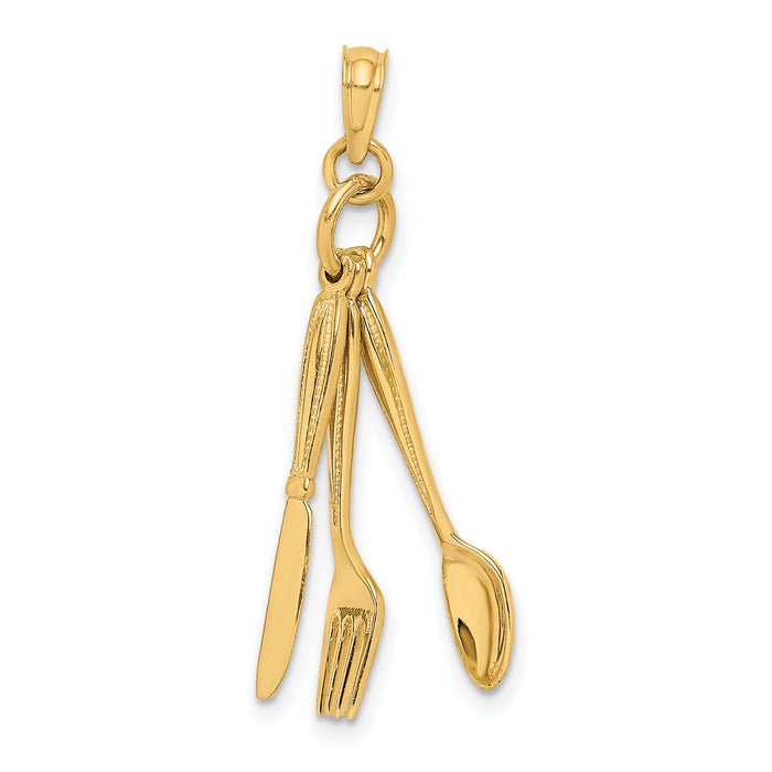 14K 3-D Moveable Knife, Fork, and Spoon Charm-K7347