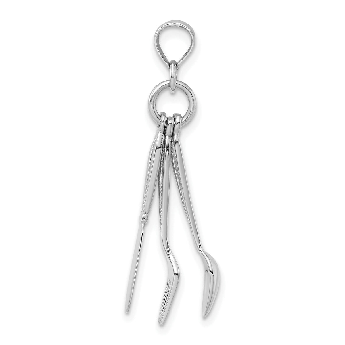 14K White Gold 3-D Moveable Knife, Fork, and Spoon Charm-K7347W